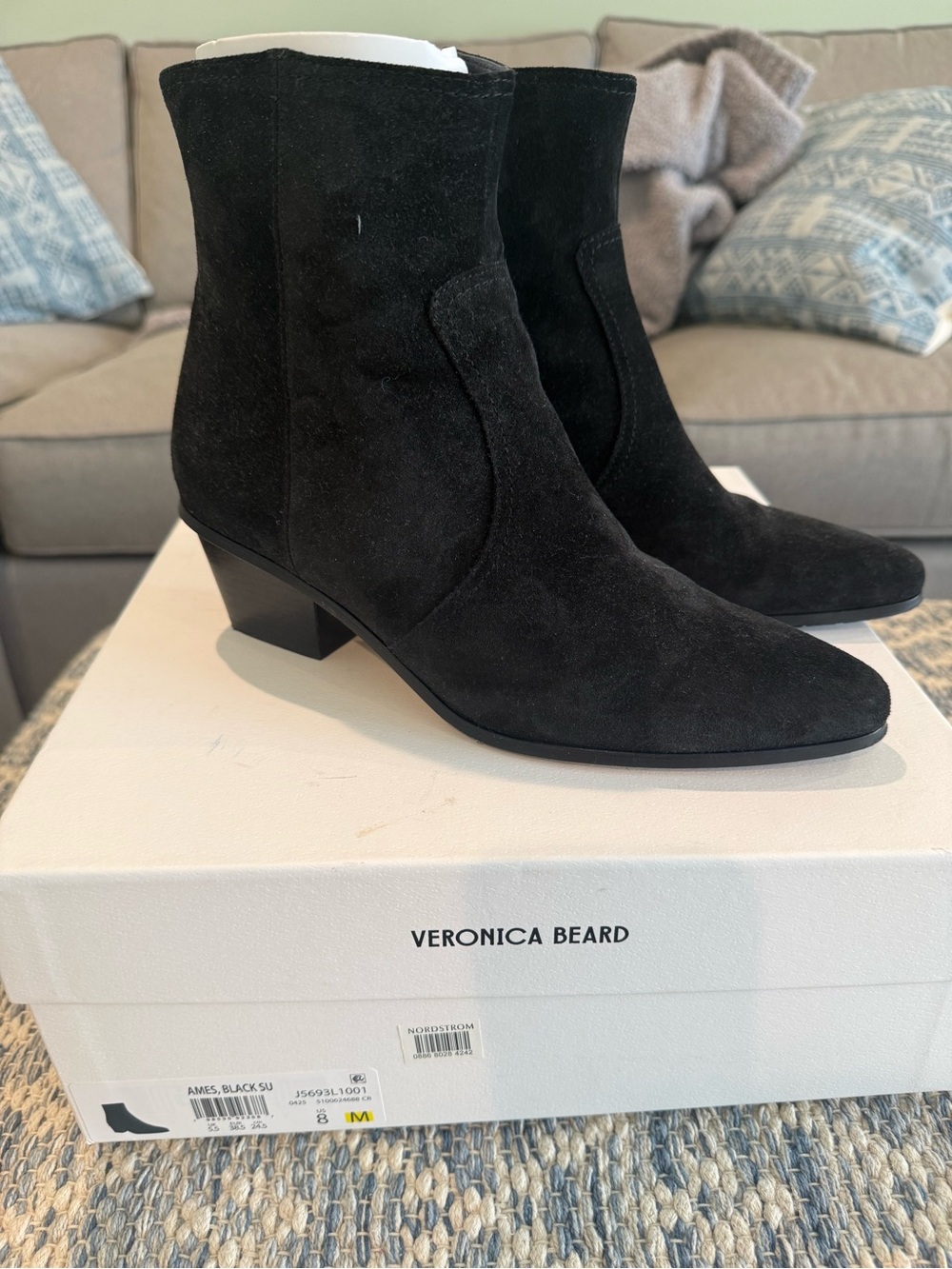 Veronica Beard Ames Black Suede Ankle Boots